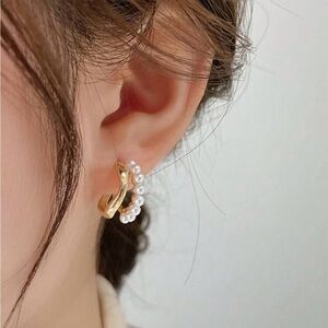 Gold and Pearl Hoop Earrings